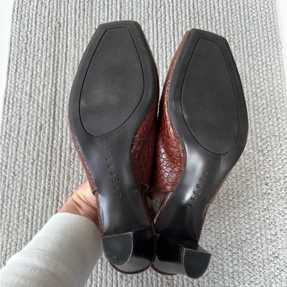 Vintage Axcess Liz Claiborne Brown Croc Leather Peeptoe Slingback Heels Size 9 - Picture 6 of 12